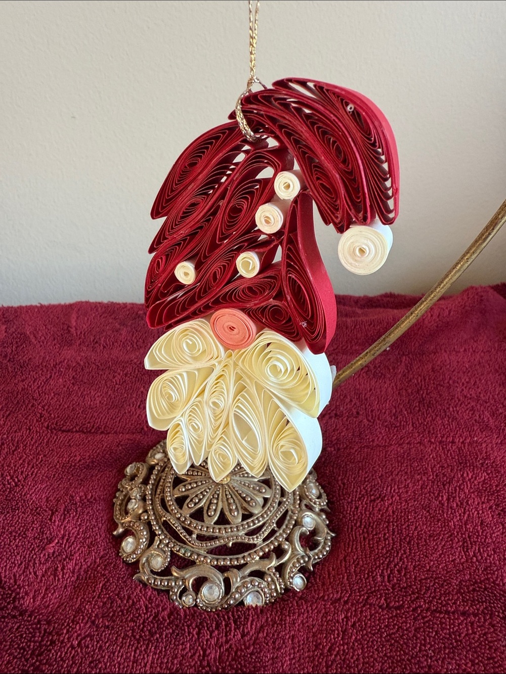 Handmade Red and Cream Quilling Santa Ornament - Home Accents